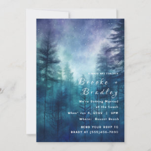 Invitación Boda en el bosque estrellado de azul medianoche y 