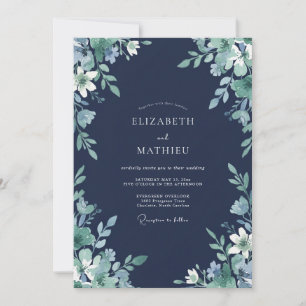 Invitación Boda en el bosque etéreo azul marino