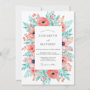 Invitación Boda en el bosque floral de coral