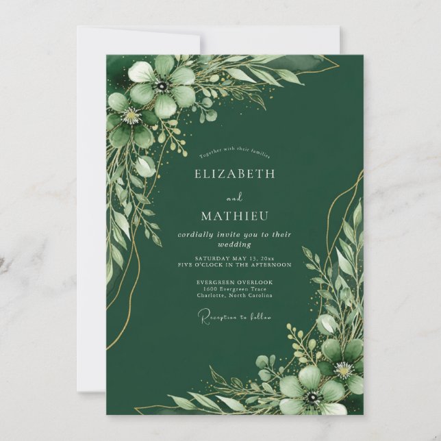 Invitación Boda en el bosque noble verde esmeralda (Anverso)