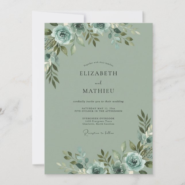 Invitación Boda en el bosque silenciado de salvia (Anverso)