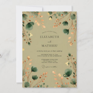 Invitación Boda en el bosque silenciado en verde salvia