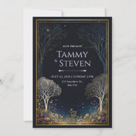 Invitación Boda en el Bosque Silvestre de Medianoche Dorada y
