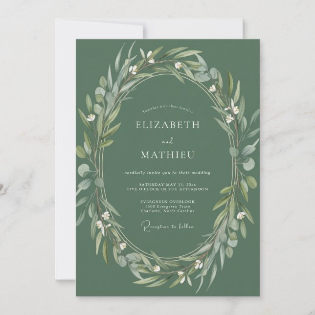 Invitación Boda en el bosque susurrante de verde salvia (Anverso)