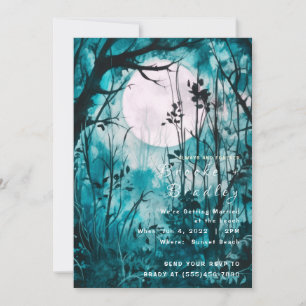 Invitación Boda en el bosque verde bajo la luz de la luna
