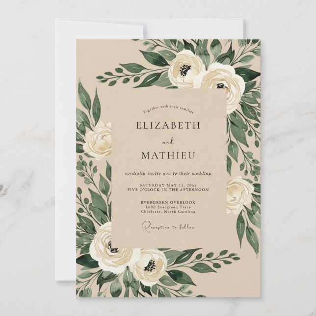 Invitación Boda en el bosque verde crema (Anverso)