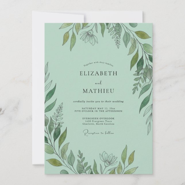 Invitación Boda en el bosque verde menta (Anverso)