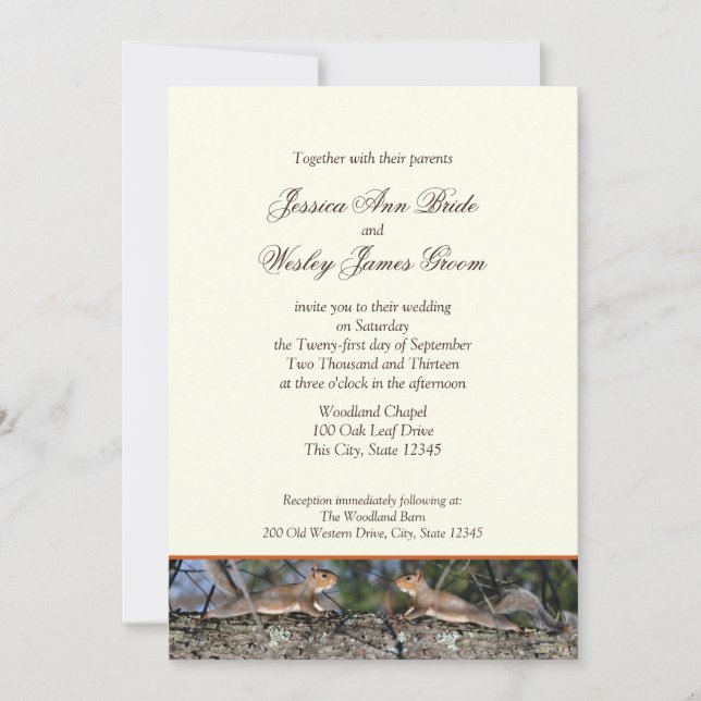 Invitación Boda en el campo de la ardilla de los bosques (Anverso)