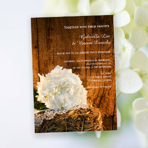 Invitación Boda en el campo de la hidrangea blanca y la mader