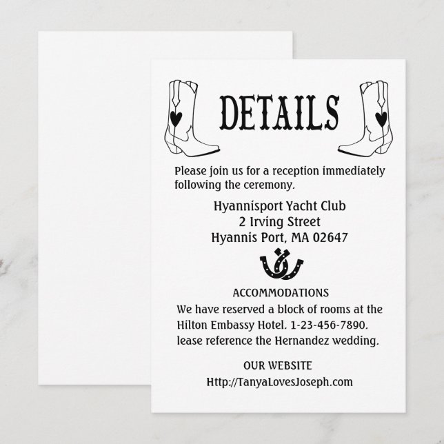 Invitación Boda en el campo Detalles Cowboy bota negro occide (Anverso / Reverso)