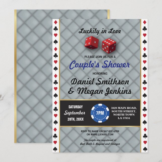 Invitación Boda en el casino de Las Vegas para parejas Fiesta (Anverso / Reverso)