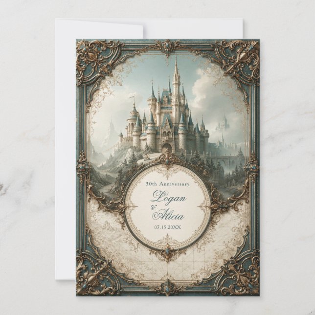 Invitación Boda en el Castillo de la Aguja Teal (Anverso)