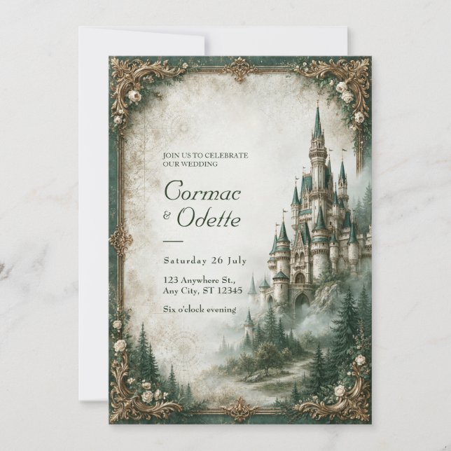 Invitación Boda en el Castillo de Niebla Esmeralda (Anverso)