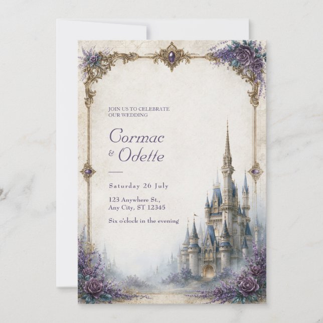 Invitación Boda en el Castillo de Rosa Lavanda (Anverso)