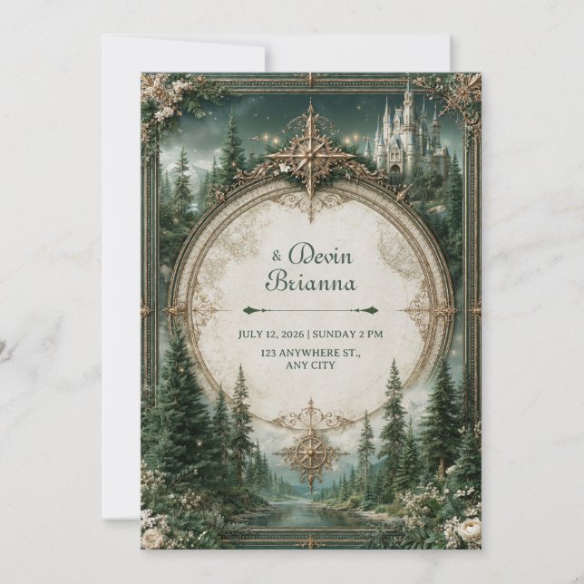 Invitación Boda en el Castillo del Bosque Esmeralda (Anverso)