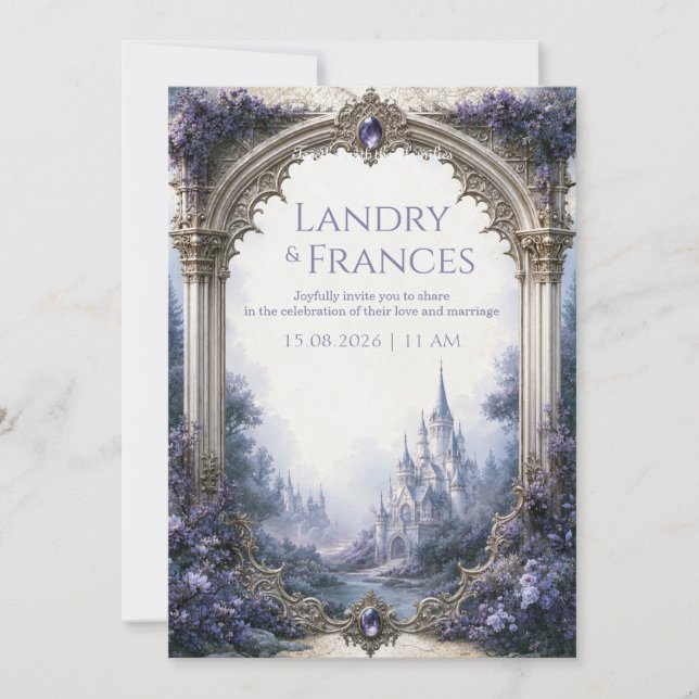 Invitación Boda en el Castillo Lavanda Gótico (Anverso)