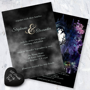 Invitación Boda en el cementerio de humo negro gótico