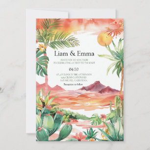Invitación Boda en el desierto de cactus mexicano con acuarel