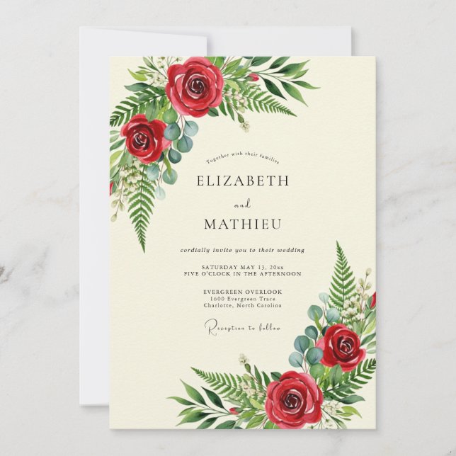 Invitación Boda en el exuberante bosque rojo (Anverso)