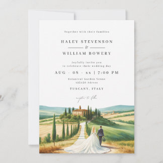 Invitación Boda en el horizonte de ilustración de acuarela de