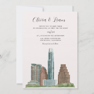Invitación Boda en el horizonte de la ciudad de Austin Texas