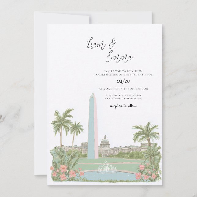 Invitación Boda en el horizonte de Washington DC (Anverso)