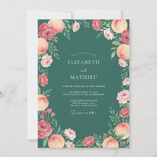 Invitación Boda en el huerto de melocotones verde esmeralda