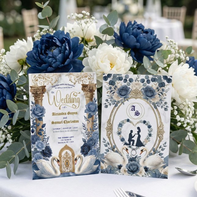Invitación Boda en el Jardín Botánico de Azul Polvo y Azul Ma (Subido por el creador)