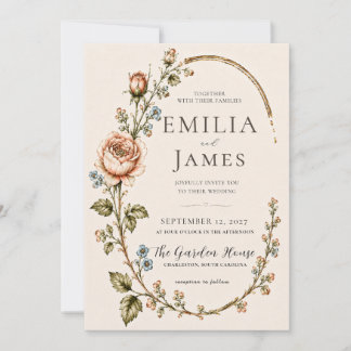 Invitación Boda en el jardín botánico de rosas elegantes here