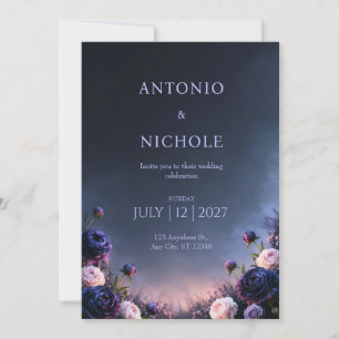 Invitación Boda en el jardín crepuscular con peonía de rubor