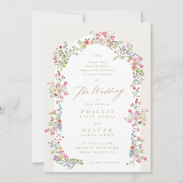 Invitación Boda en el jardín de bonito delicada con flores si (Anverso)