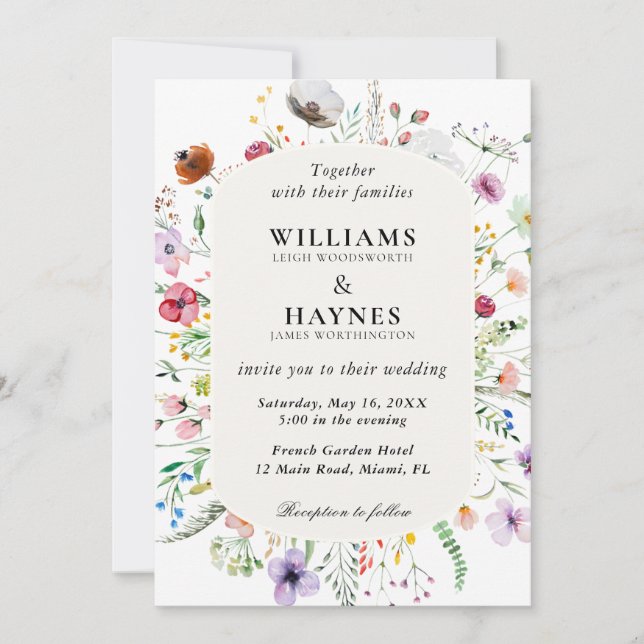 Invitación Boda en el jardín de flores silvestres (Anverso)