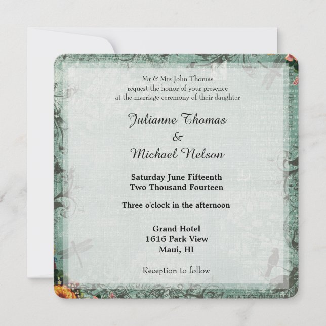 Invitación Boda en el jardín de la libélula (Anverso)
