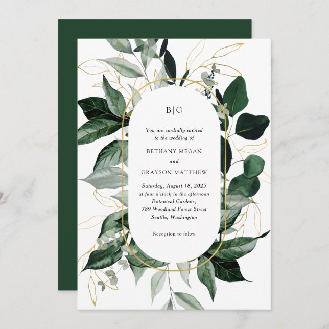Invitación Boda en el jardín de la vegetación de arco moderno (Anverso / Reverso)