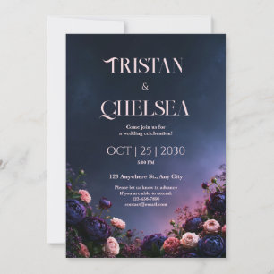 Invitación Boda en el jardín de peonía índigo de medianoche