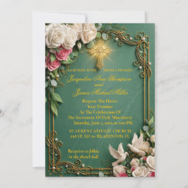 Invitación Boda en el jardín de rosas y cruz esmeralda