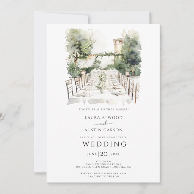 Invitación Boda en el jardín de verano de la vegetación del c (Anverso)