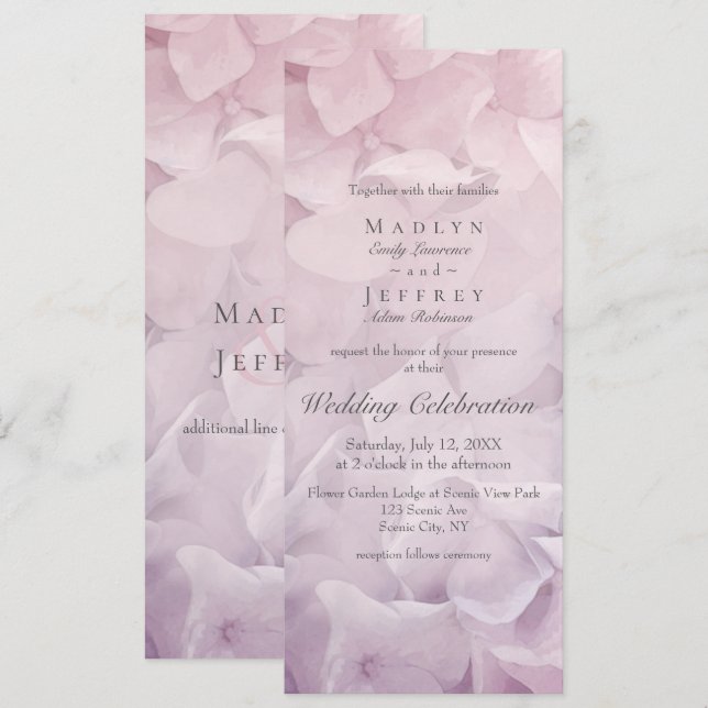Invitación Boda en el jardín de verano de Rubor Pink Purple H (Anverso / Reverso)