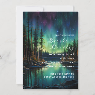 Invitación Boda en el lago del bosque de reflejos de aurora
