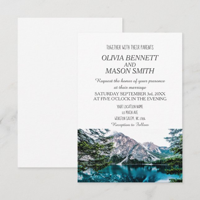 Invitación Boda en el lago Rocky Mountain (Anverso / Reverso)