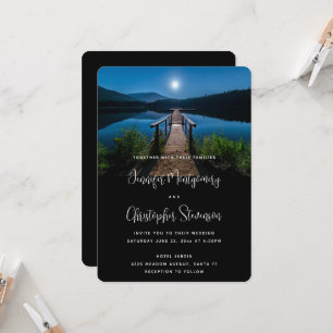 Invitación Boda en el Muelle de Noche bajo una Luna Llena