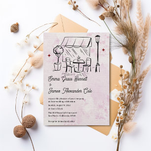 Invitación Boda en el patio de café bistró dibujado a mano