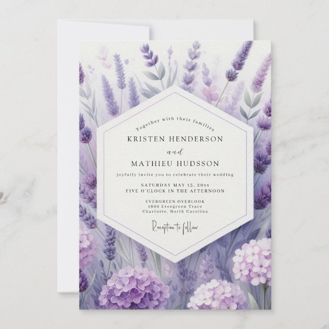 Invitación Boda en el prado artístico de lavanda (Anverso)