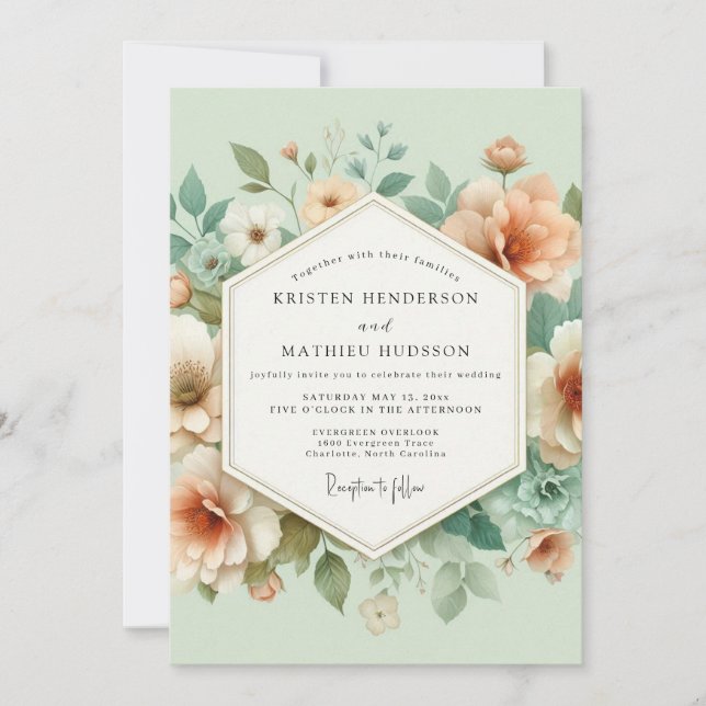Invitación Boda en el Prado de Flor de Melocotón (Anverso)