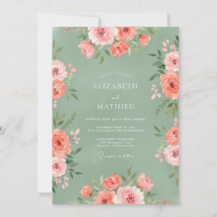 Invitación Boda en el prado de flores de coral