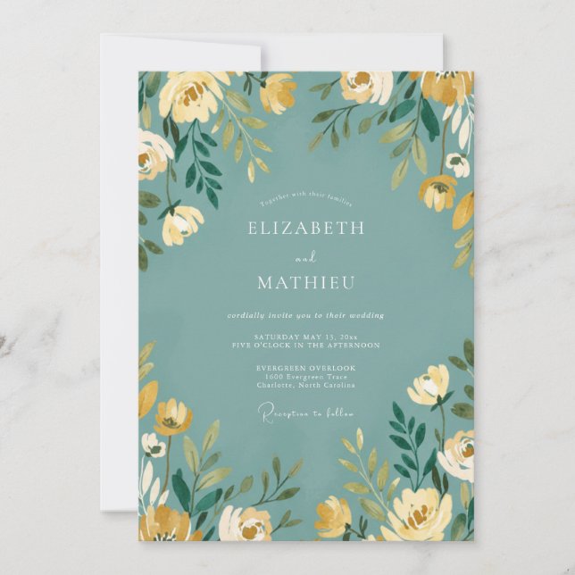 Invitación Boda en el prado de flores de té (Anverso)