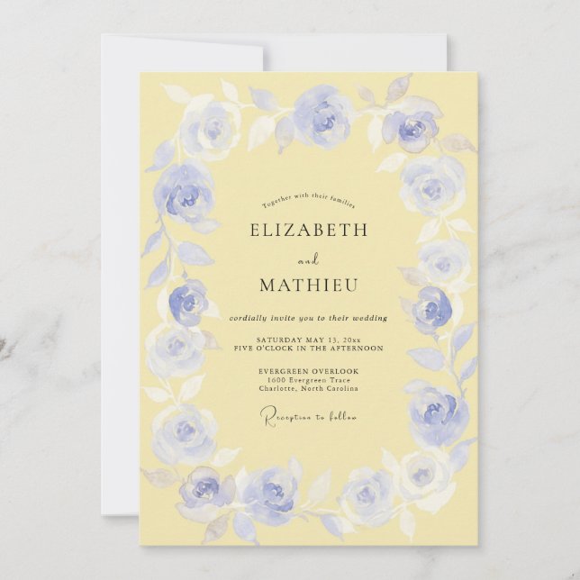 Invitación Boda en el prado de flores de vincapervinca (Anverso)