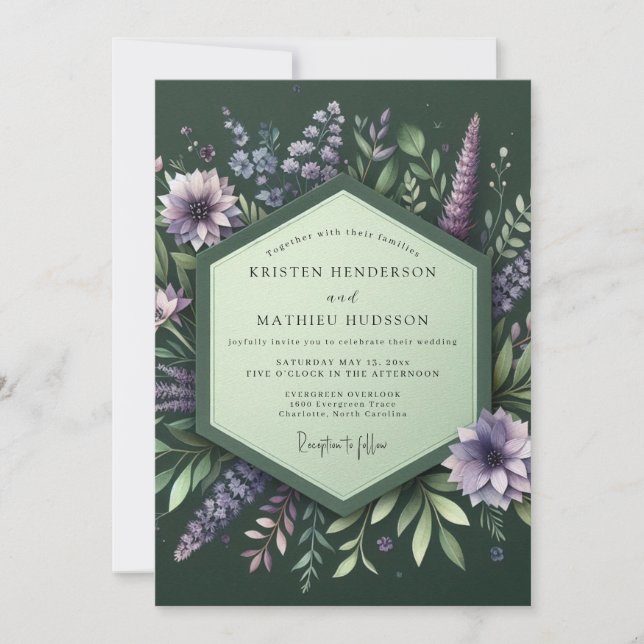 Invitación Boda en el prado de lupino esmeralda (Anverso)