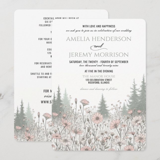 Invitación Boda en el prado del bosque (Anverso / Reverso)