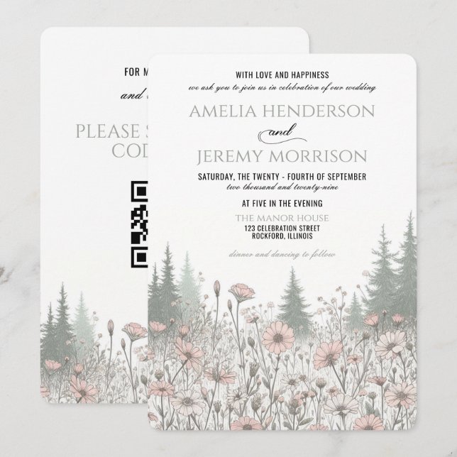Invitación Boda en el prado del bosque (Anverso / Reverso)